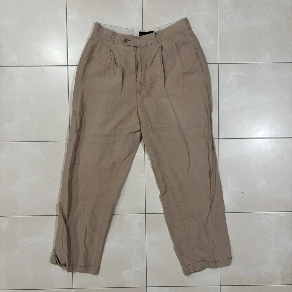 Banana Republic Linen Pants Men's 32 Straight Relaxed Fit Tan Khaki preppy Ivy